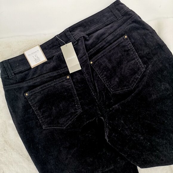 NWT Chico's Women's 1.5R Mid Black Corduroy Pants - Picture 3 of 14